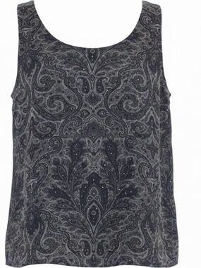 Jones New York 100% Liquid Silk Gray Paisley Blouse